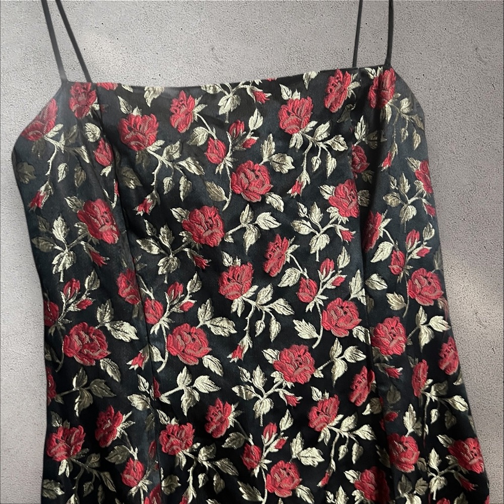 Jessica McClintock Gunne Sax Vintage Gown Black Red Roses with Back Bustle - Picture 4 of 17